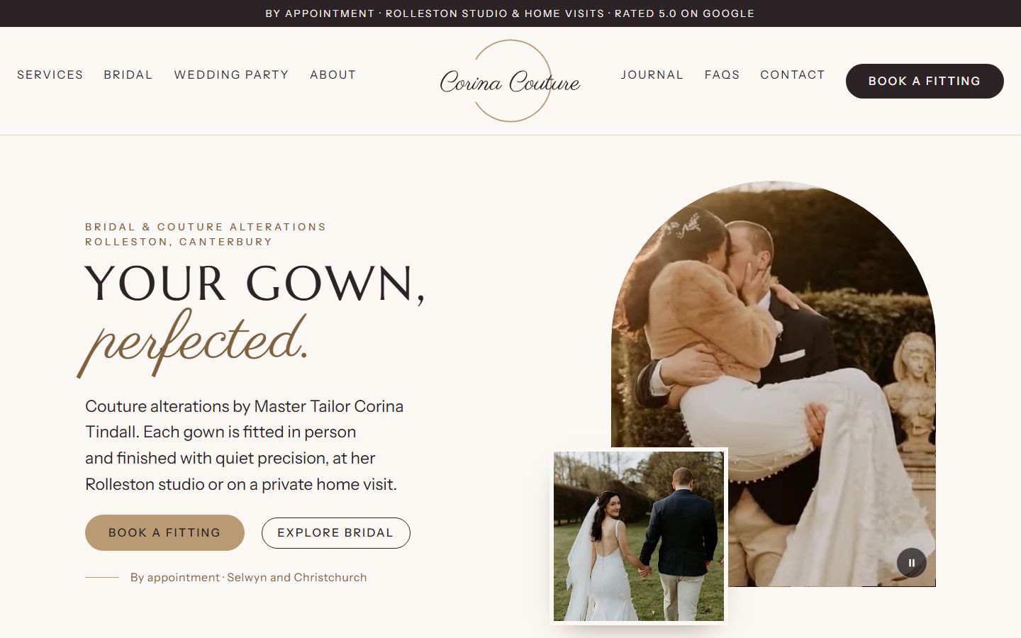 The Corina Couture Alterations website home page on a laptop