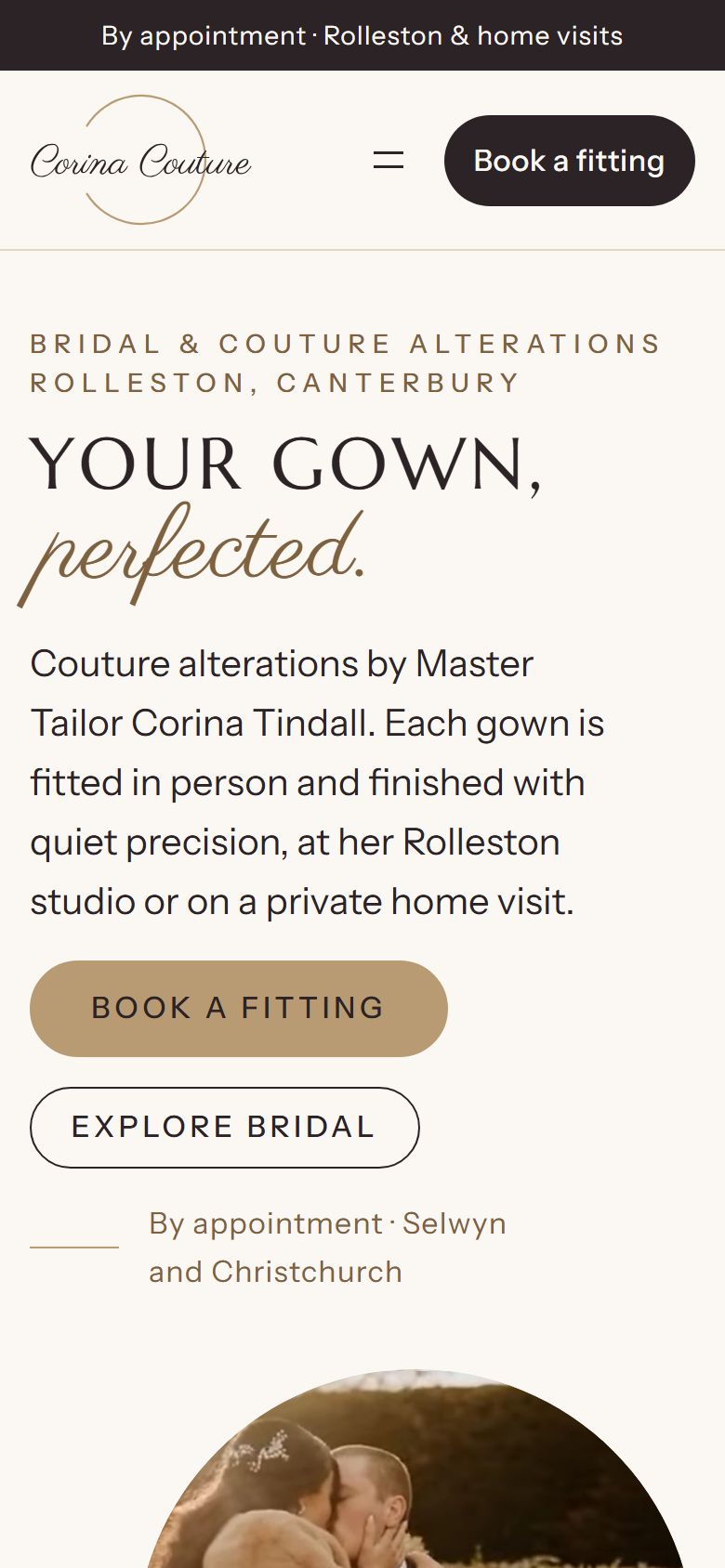 The Corina Couture Alterations home page on a phone